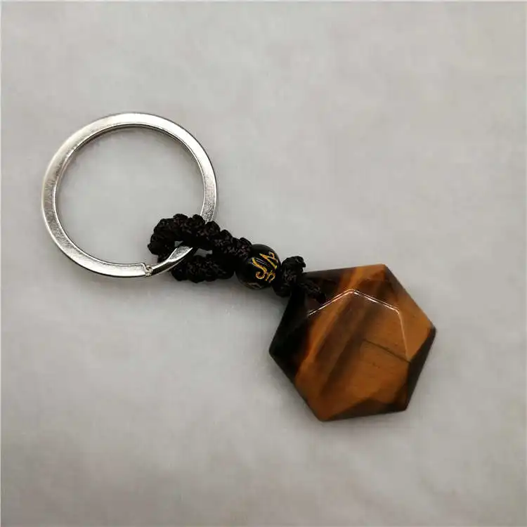 Drop Shipping Natural Energy Stone Tiger's eye Six Stars Lucky Amulet  keychain Protect your safety Love simple fashion