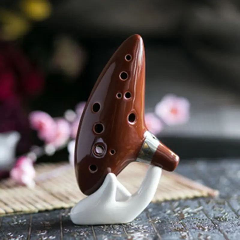 White 6/12 Hole Ocarina Collector Ceramic Hand Stand Base For Music Lovers Drop Ship