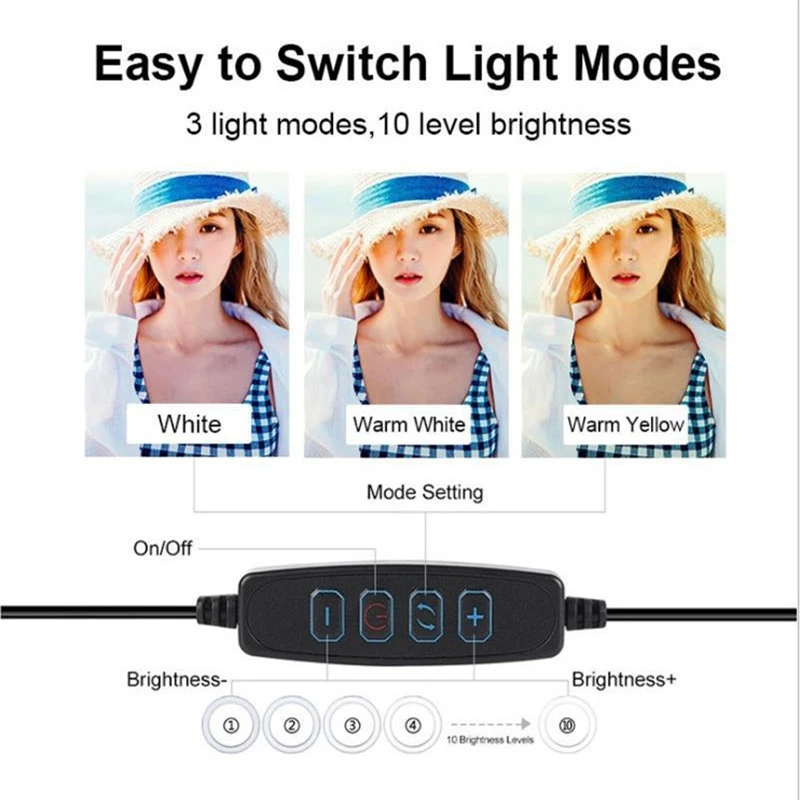 Profismail.com-Anneau lumineux LED à intensité variable, lampe à selfie USB pour téléphone, diffusion en direct, studio vidéo, éclairage de photographie, 26cm