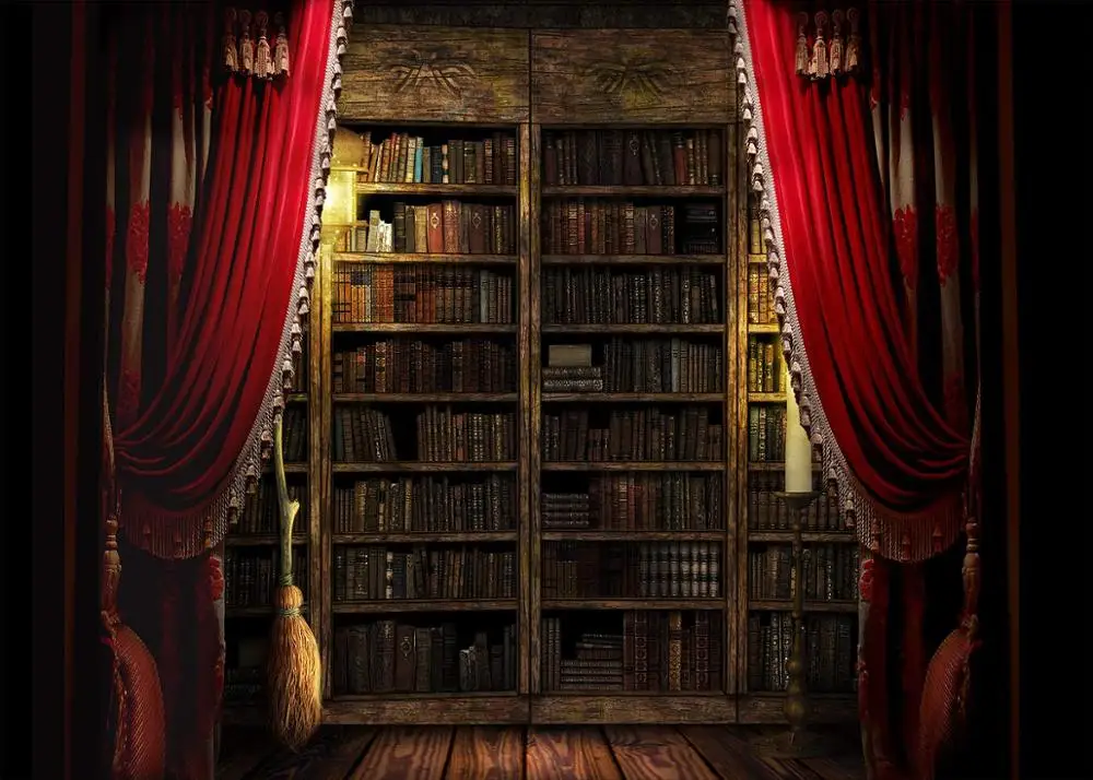 Capisco-telón de fondo con temática de Halloween, cortina de suelo, estantería, escoba mágica, utilería para estudio fotográfico