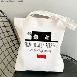 Women Shopper MARY POPPINS PRACTICALLY Kawaii Bag Harajuku Shopping Canvas Shopper Bag girl handbag Tote Shoulder Lady Bag