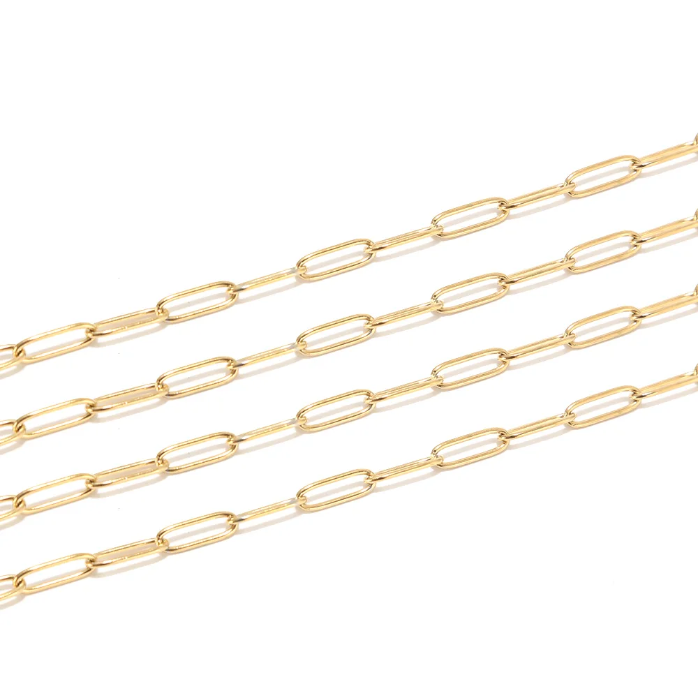 1 Meter 4mm Width Newest Design Stainless Steel Gold Oval Rolo Link Chains Findings Fit for Jewelry Making