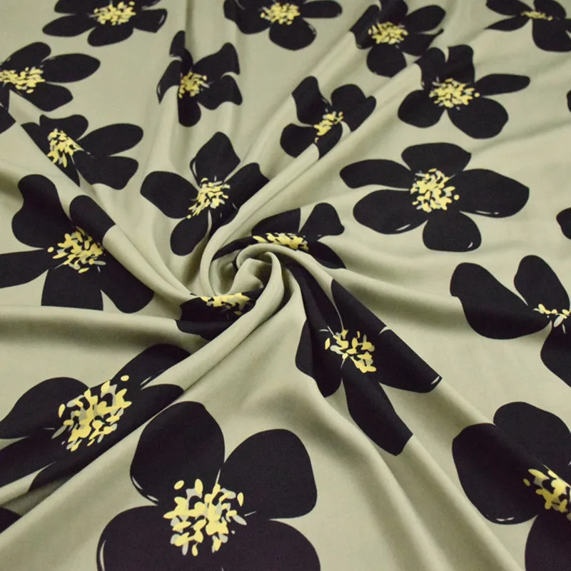 Half Meter Tea Green Big Flower Print Chiffon Fabric For Dress Trousers Lady\'s Garment Material No Transparent T1672