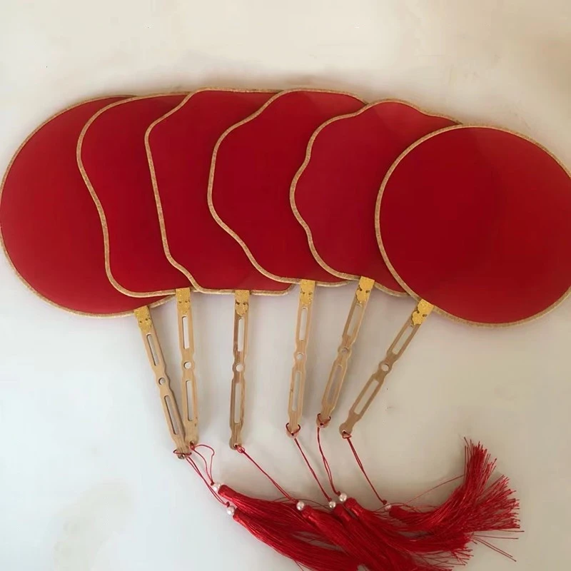 Red Blank Natural Mulberry Silk Hand Fans Chinese Traditional Craft Bamboo Handle Fan Adult Calligraphy DIY Painting Embroidery