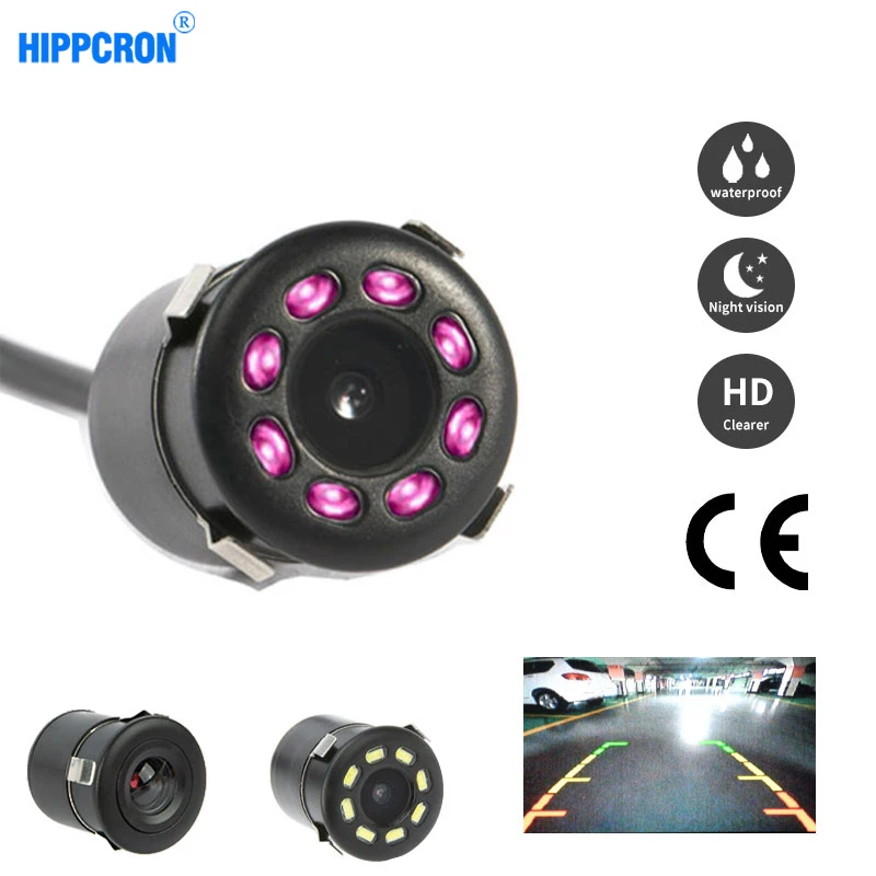 Hippcron-車のリアビューカメラ,暗視機能付き8ledリアビューカメラ,自動駐車モニター,ccd,hdビデオ,防水