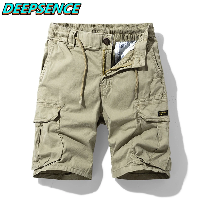 

Men 2021 Summer New Cargo Shorts Men England Style Zipper Pockets Solid Cotton Fashion Casual Knee Length Shorts Men's Mature