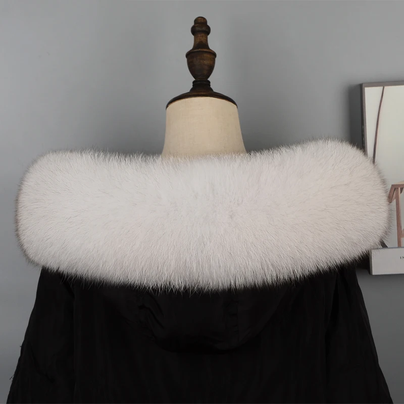 Winter Real Fox Fur Collar Scarf Women 100% Natural Genuine Thick Warm Long Scarves Fashion Parka Coat Hood Trim Shawl Female