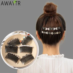 Women 16 Teeth Hair Combs Girl's Bangs Clips Top Hair Fixed Hairpins Rhinestone Pearl Hair Clip Bun Barrettes Hair Accessories