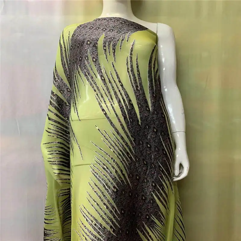 5 Yards latest high quality african silk satin fabric for lady dress printed silk sewing material. N05