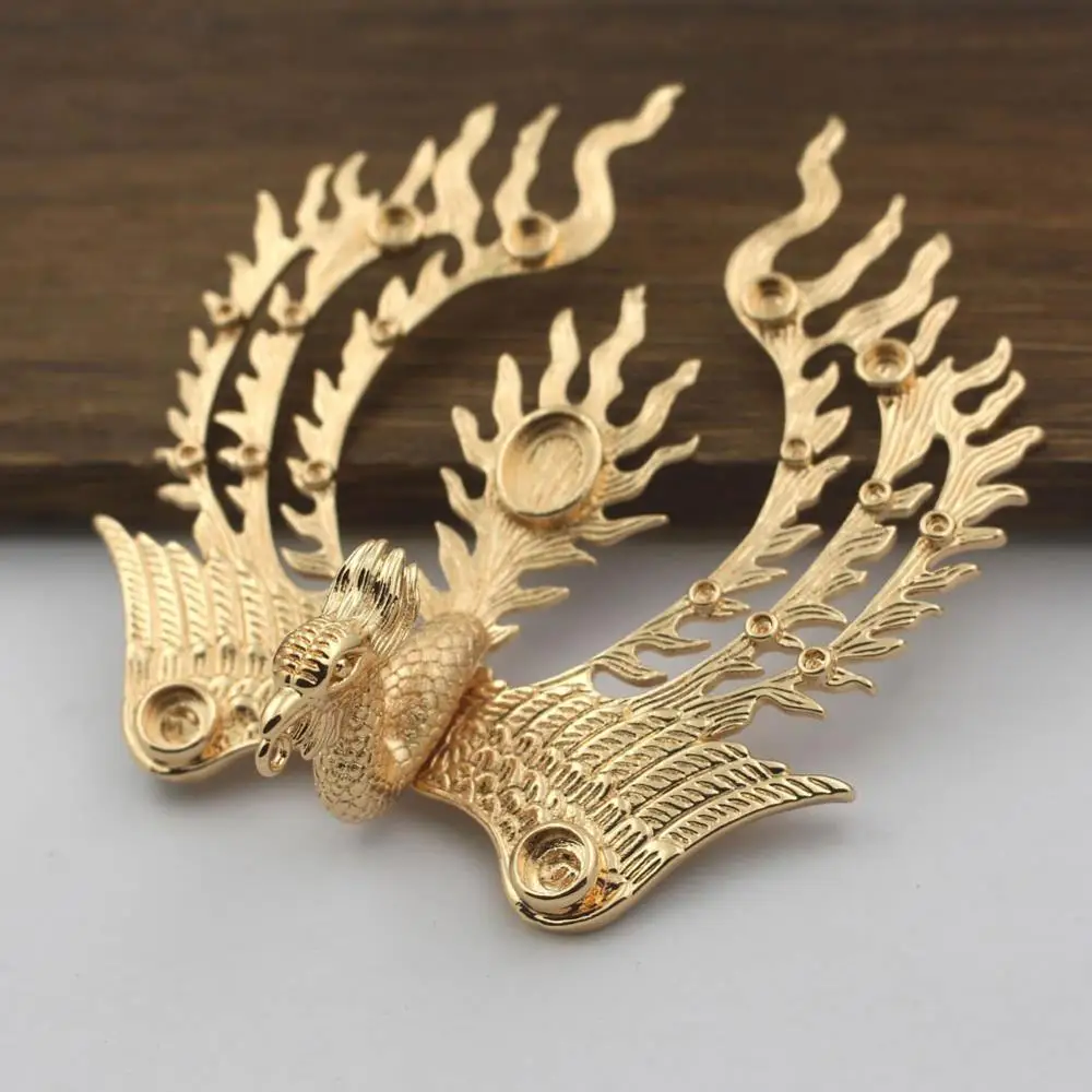 

2pcs Brass Casted Phoenix Stamping Pendant Cameo CABs Base Decoration DIY Bridal Women Wedding Jewelry Set Designs Making