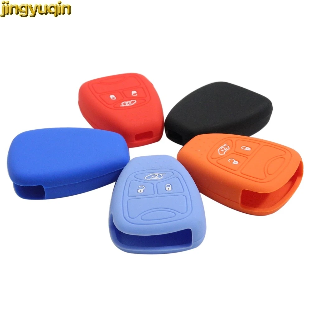 Jingyuqin Silicone Car Key Case For Dodge JCUV Dart Journey Jeep Wrangler Cherokee Compass Longitude Patriot Chrysler 300c f