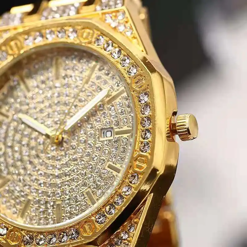 Luxury Watches for Men Full Iced Out Gold Watch Men Rhinestone Wristwatch Unique Diamond Watch Gift for Men Relojes Para Mujer