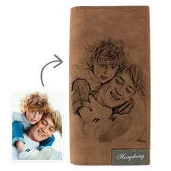Zciti Personality Picture Wallet Men Slim Long Style Bifold Custom Photo Carving Text PU Leather Engraving Father's Day Purses
