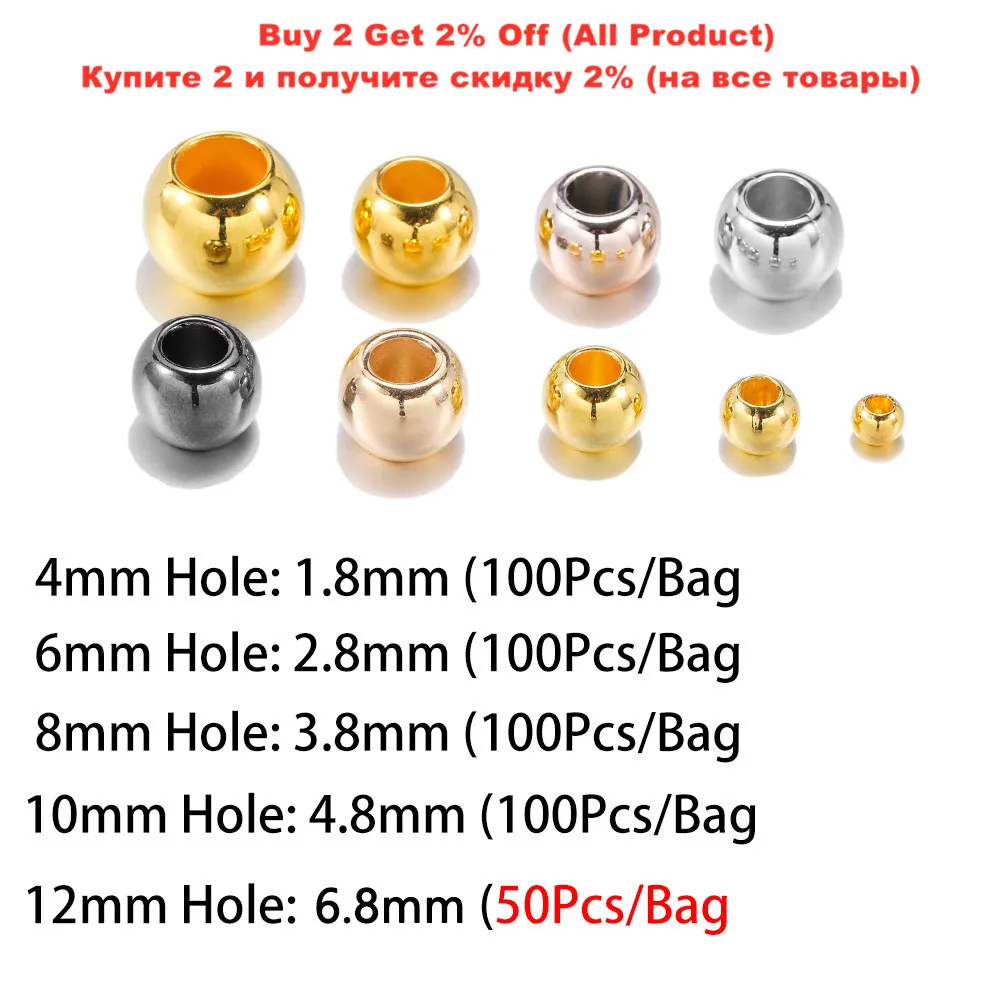 50-100pcs/lot 4 6 8 10 12 mm CCB Spacer Beads Gold Color Big Large Hole Beads For DIY Jewelry Making Accessories Wholesale image 2