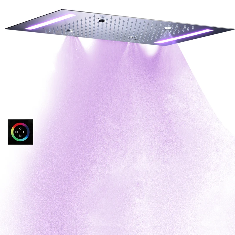 

Chrome Polished 50X36 CM Shower Faucet 7 Colors LED Bathroom Ceiling Bifunctional Rainfall Atomizing Shower Head