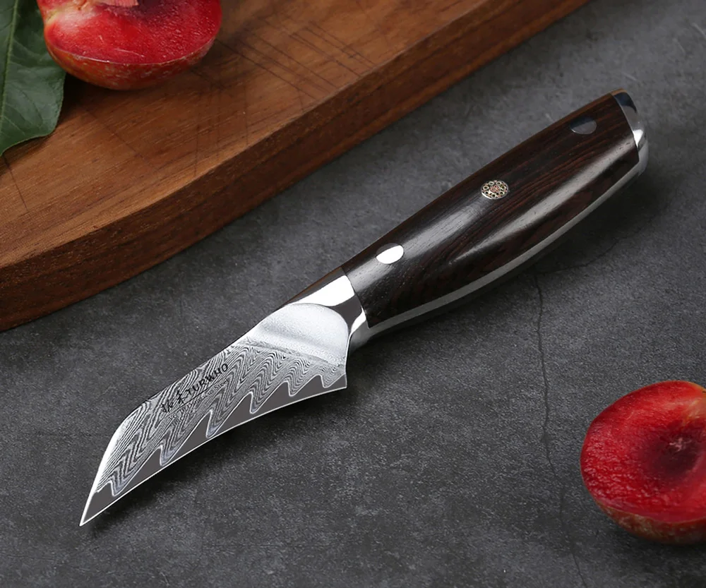 TURWHO 3.5'' inch Fruit Knife Stainless Steel Kitchen Accessories Vegetable  Paring Knives Damascus Blade Red sandalwood Handle