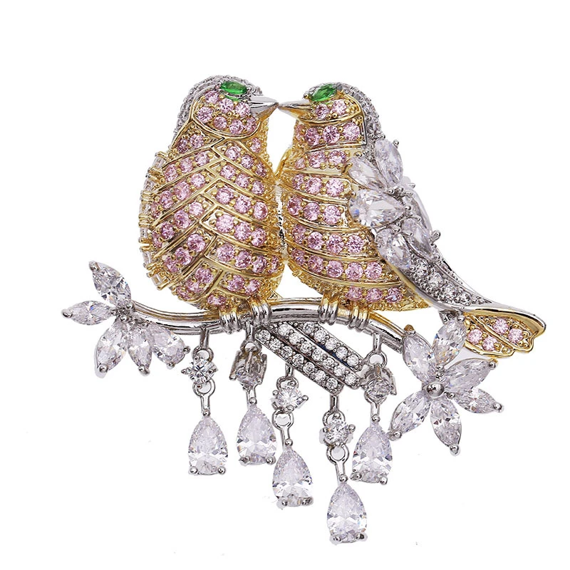 2021 New Pink Zircon Fashion Lovely Birds Brooches For Women Jewelry Gorgeous Crystal Costume Lapel Pins Animal Bird Brooch Pin