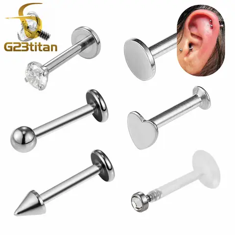 F136 티타늄 Labret 스터드 립 링 16G 피어싱 바벨 귀 헬릭스 연골 귀걸이 Tragus Medusa Bar 바디 쥬얼리 액세서리