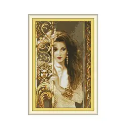 Woman behind the railing cross stitch kit aida 14ct 11ct count print canvas cross stitches   needlework embroidery DIY handmade