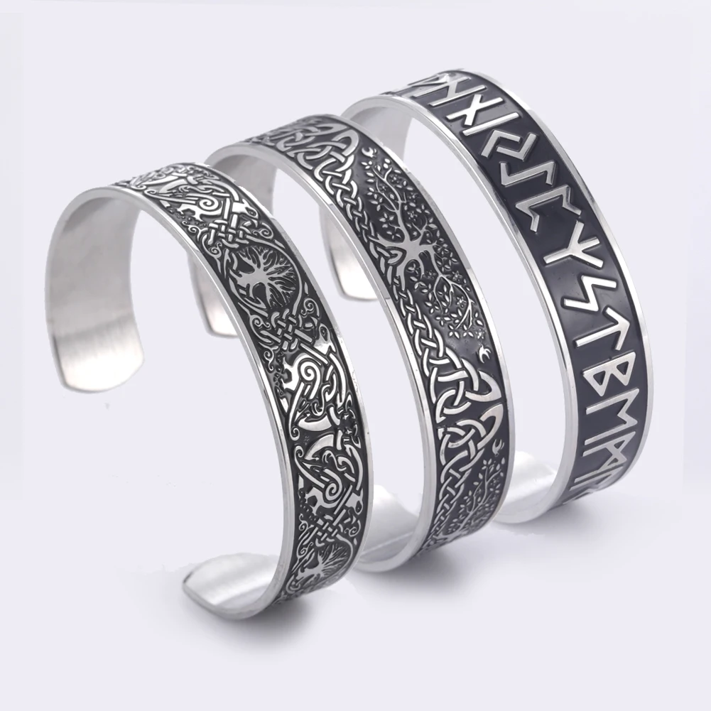 Teamer Acciaio inossidabile Nordic Viking Rune Bracciale Uomo Donna Wicca Amuleto Vintage Albero della vita Bracciale Gioielli Coppia Regali