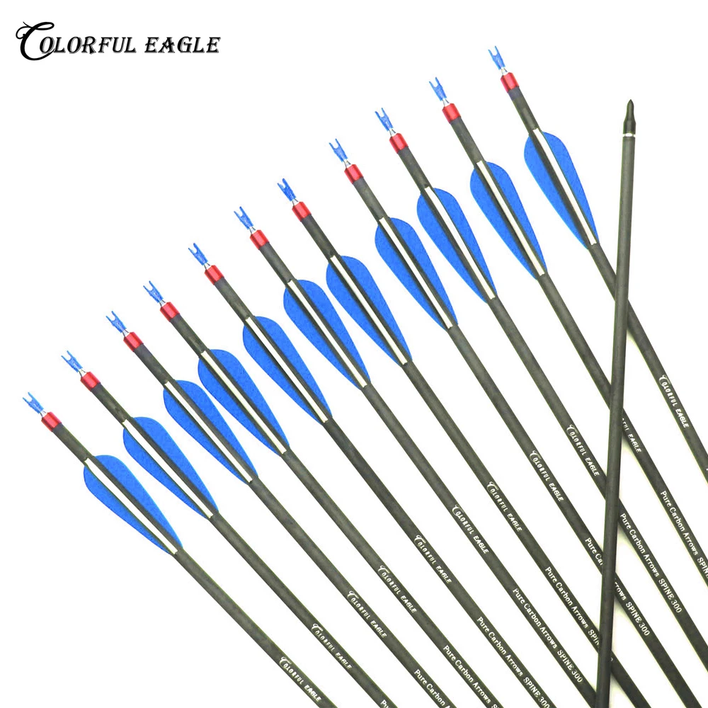 28/30/31 pulgadas tiro con arco flechas de carbono puro columna vertebral 300 400 ID 6,2mm para arco recurvo compuesto arco largo caza tiro