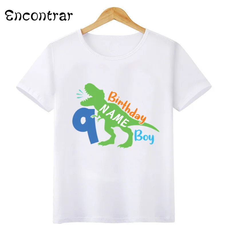 Dinosaurus Jongens T-shirt 1 2 3 4 5 6 7 8 9 Jaar Verjaardag Aanpassen Naam Kids T-shirts Grappige baby Kinderen Party Kleding, HKP2484