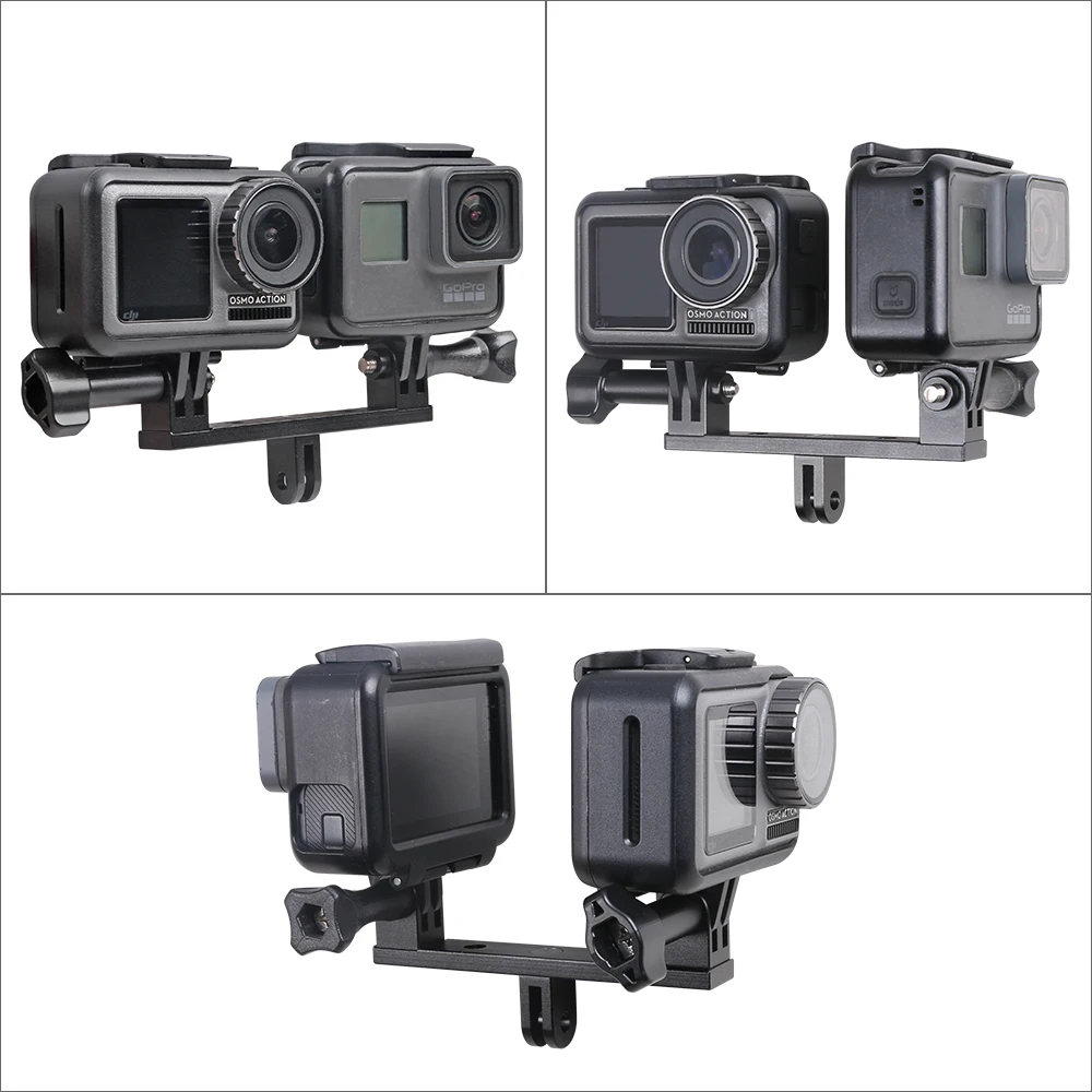 محول تركيب مزدوج من الألومنيوم مع برغيين لـ GoPro Hero 13/12/11/10/9/8 أسود، 4 كاميرات متحركة - مبيت Monopod محمول باليد