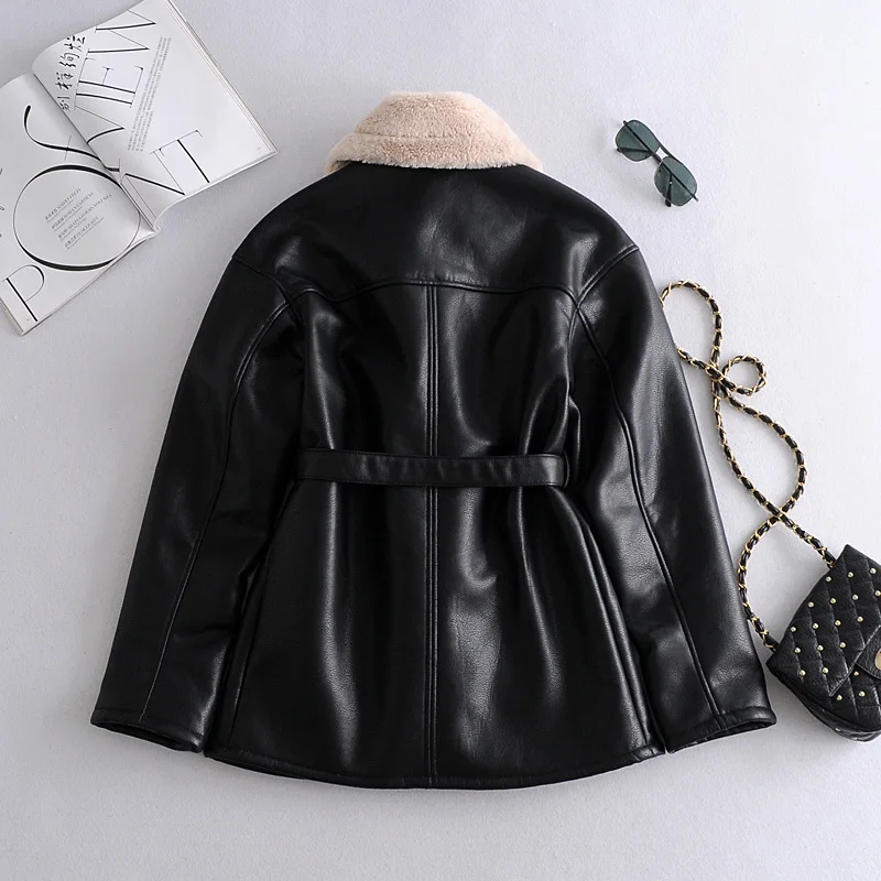 Winter Brand Coats Women Thicken Faux Leather Fur Coat Female Fur Lining Leather Jacket Aviator Jacket Faux Leather Thick Warm