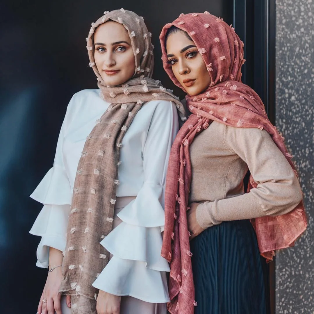 

Muslim bubble Chiffon hijab for Women Fashion Solid Color Neckscarf Femml Islam hijab Shawls Headwrap arab Small Ball Scarves