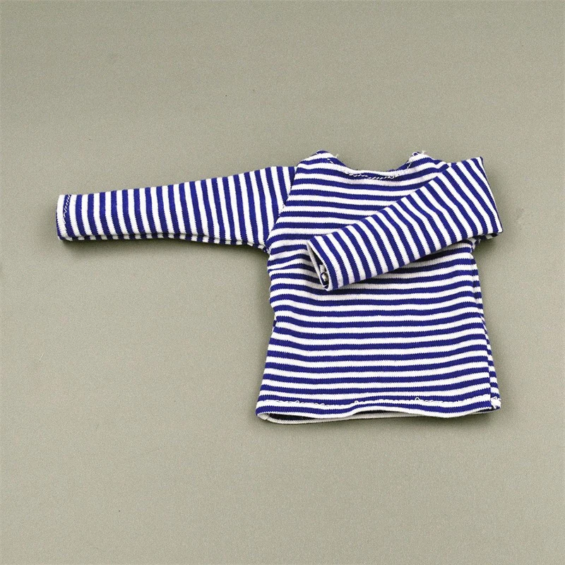 Scale 1/6th Fashion Soviet  Russian Blue White Striped Shirt Toys Model Long Sleeve Casual Tops For 12inch Body Dol