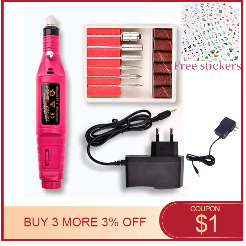 New Electric Manicure Drill Machine Nail Pen Shape Nail File Bits Nail Art Professional UV Gel Polish Remove Tools Red Color