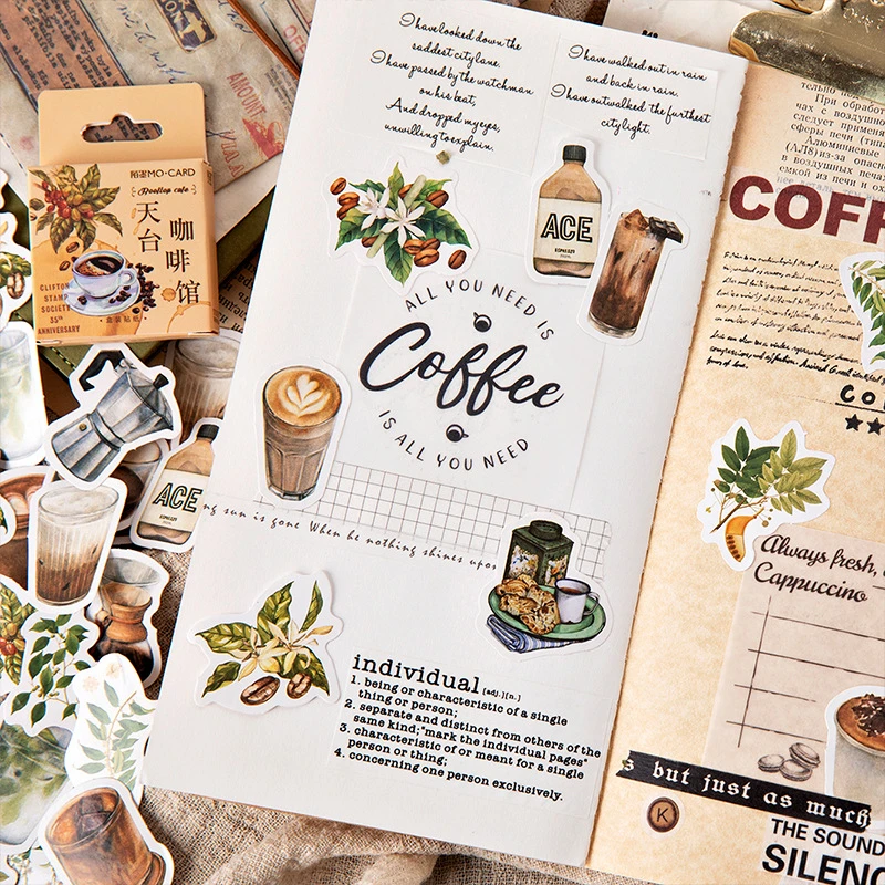 45PCS/Set Vintage Rooftop Coffee Shop Stickers Set Scrapbooking Stickers For Journal Planner diy Crafts Scrapbooking Diary