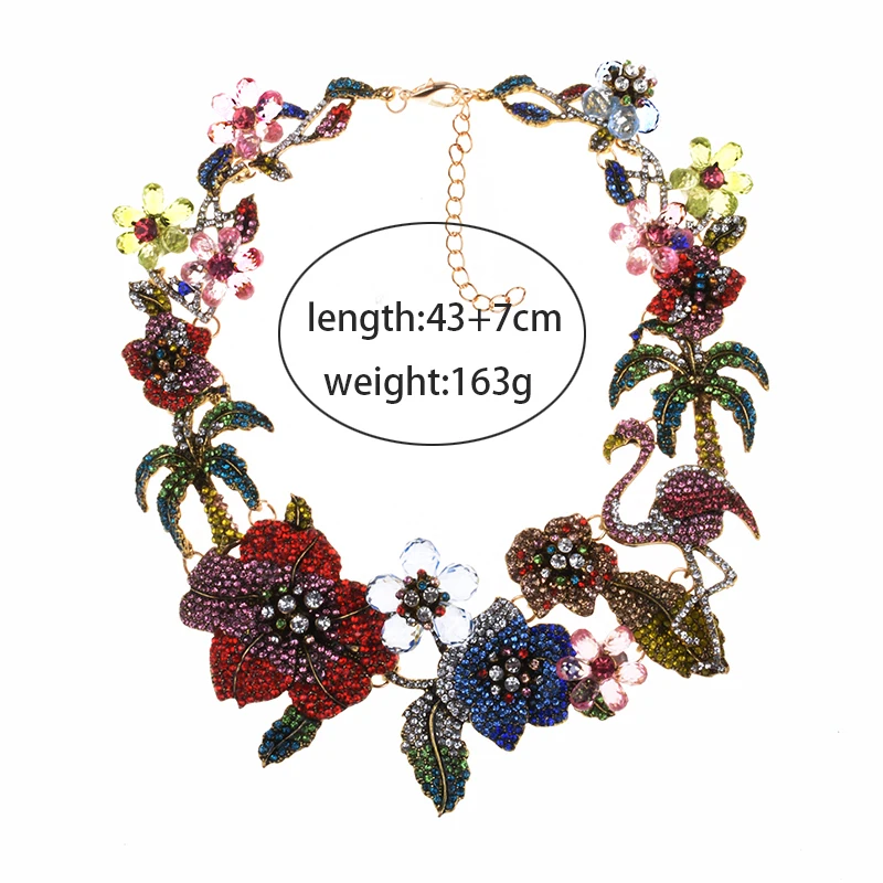 2025 New Multicolor Crystal Rhinestones Flamingo Choker Necklace Women Indian Statement Large Collar Big Bib Necklace Jewelry