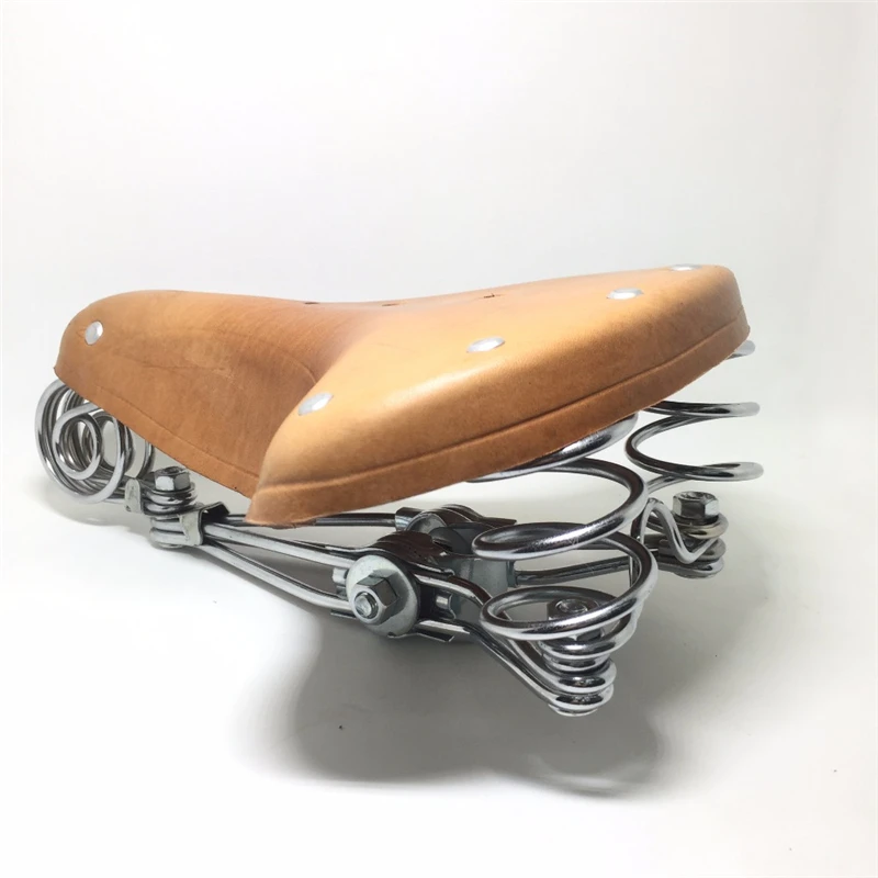 Traditional Old Style Bicycle Saddle Riveting Cow Leather Seat Road MTB Bike Standard Vintage Cushion Cycling Part