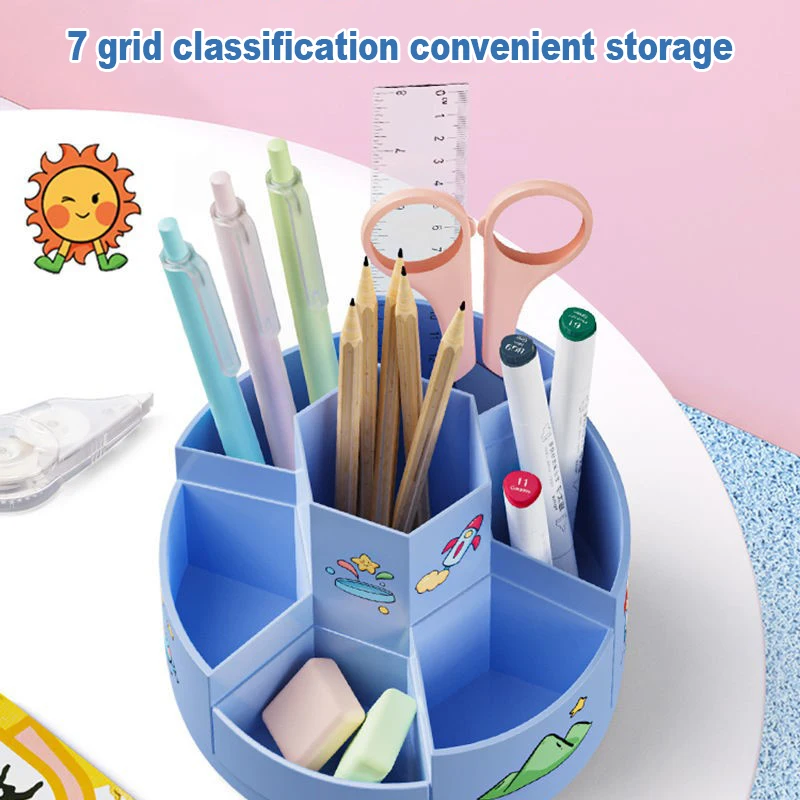 360°Rotatable Pen Holder Fashion Cute Student Desktop Storage Box Multi-function Organizer Stationery Large Capacity Pen Holder