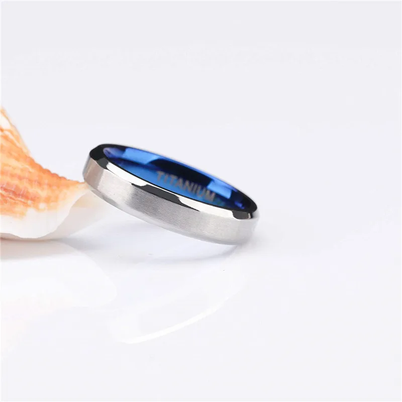 Tigrade 100% Pure Titanium Men Women Ring Silver Color Blue Inside Classic 4/6mm Wedding Rings Engraving Provide Drop Shipping