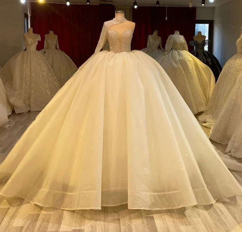 Novo um ombro vestidos de casamento lantejoulas frisado inchado vestido de noiva árabe dubai vestidos noiva robe de mariee