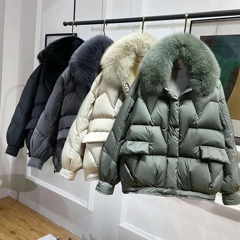 

Oversized Women Short Parka Big Fur Collar Loose Thicken Warm Winter Puffer Jacket Streetwear Down Cotton Padded Quilted Coat