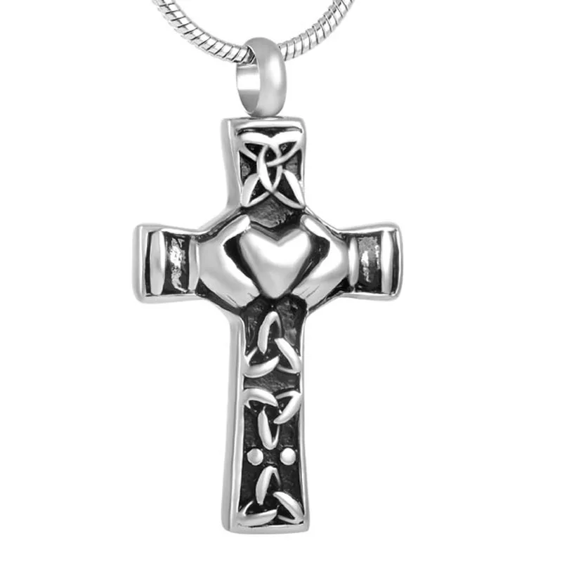 

IJD8654 Hold the Heart Stainless Steel Cross Cremation Memorial Pendant Ashes Urn Keepsake Souvenir Jewelry for Men Gift