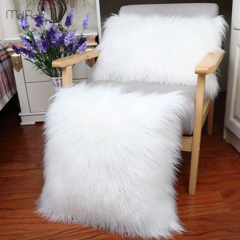 5 Sizes Nordic Plush Pillowcase Fluffy Pillow Wool Cushions Ins Sofa Bed Fur Cushion Cover Pillows Princess Room Throw Pillow