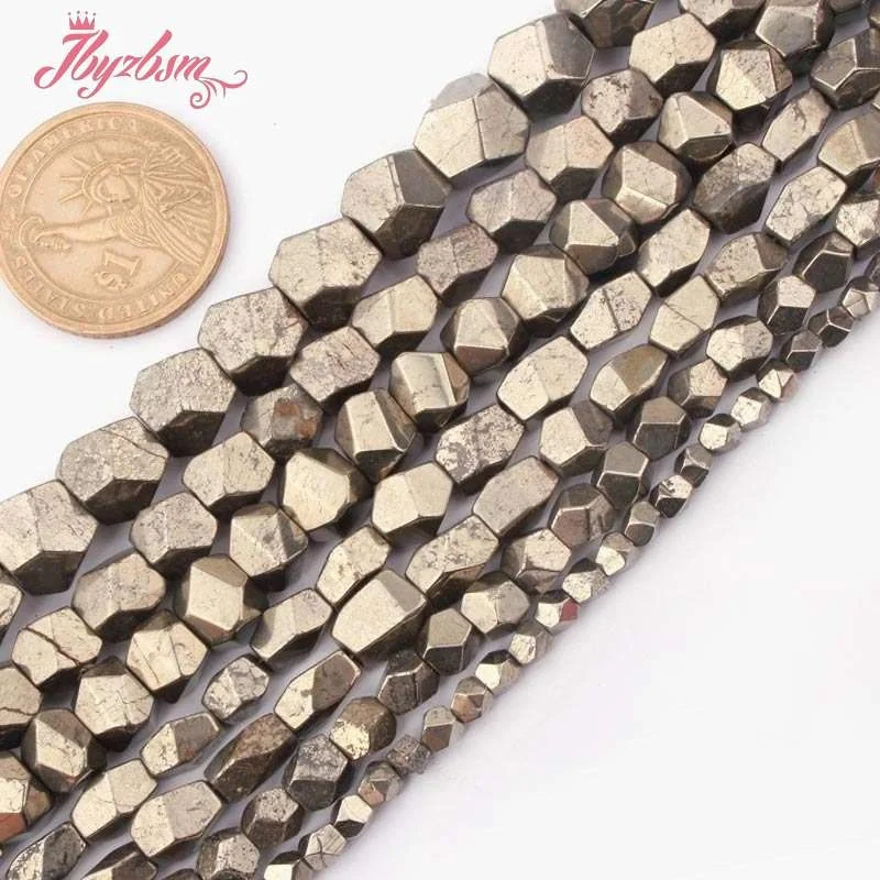 4-6,6-7,7-8,8-9mm Irregular Faceted Pyrite Loose Beads Natural Stone Beads For DIY Necklace Bracelets Jewelry Making Strand 15\