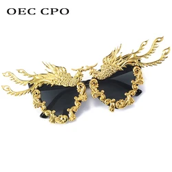 Oec cpo-dragon e phoenix óculos de sol para as mulheres, estilo punk, colorido, ouro, moda, para a festa, novo, o992
