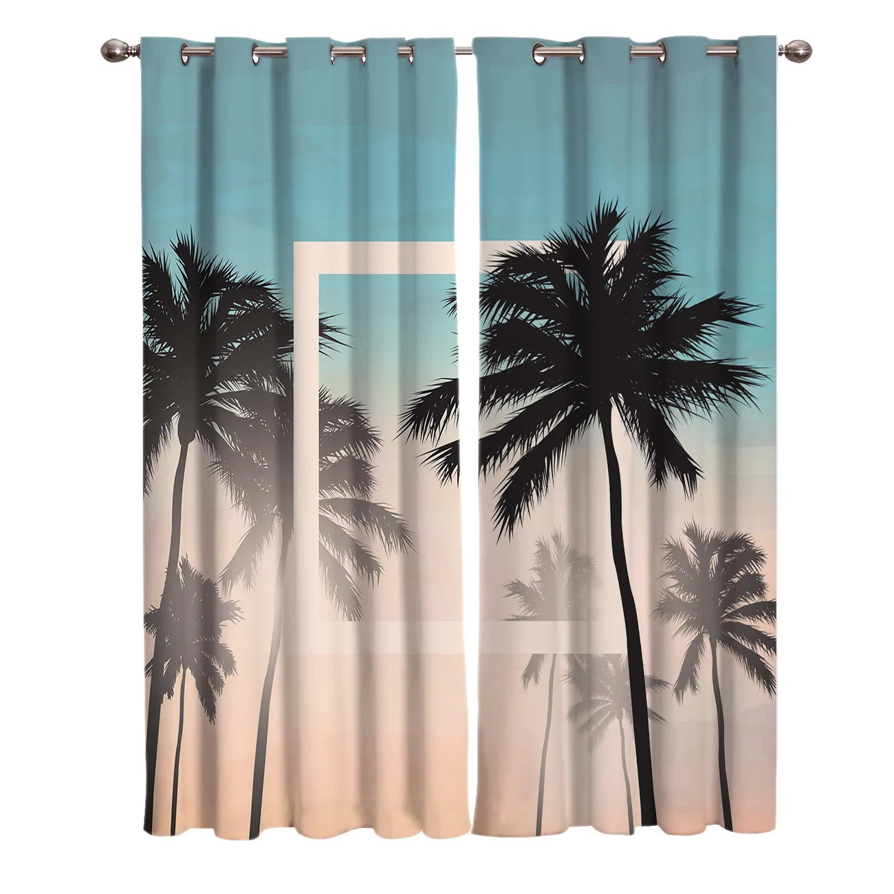 Seaside Palm Trees Close-Up Summer Landscape Window Curtains Scenic Curtains for Living Room Decorative Items Living Room