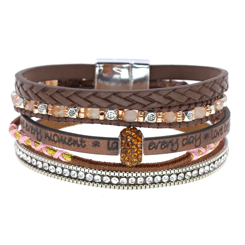 WELLMORE 5 colors leather bracelets for women magnet bohemia charm bracelet female fashion jewelry wholesale