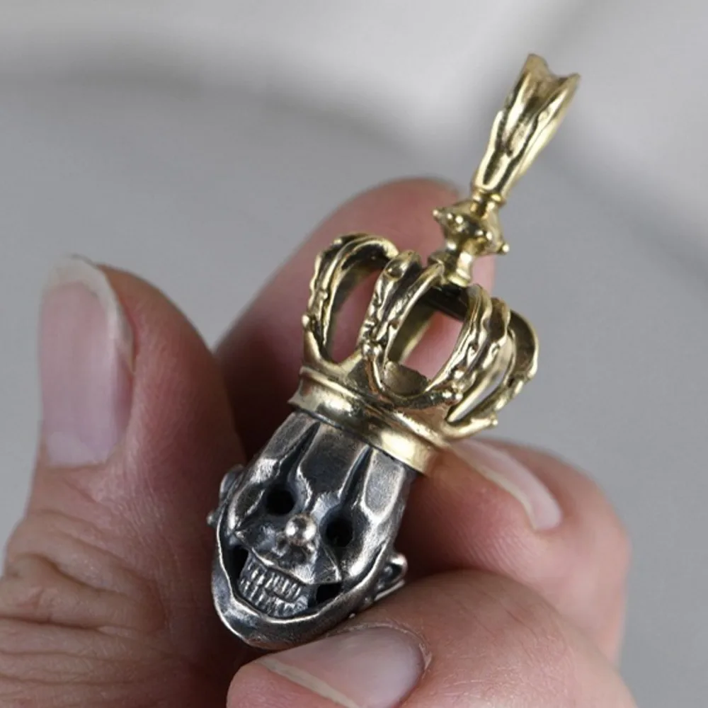 New real S925 pure silver man pendant antique style Thai silver clown crown skull silver pendant for man