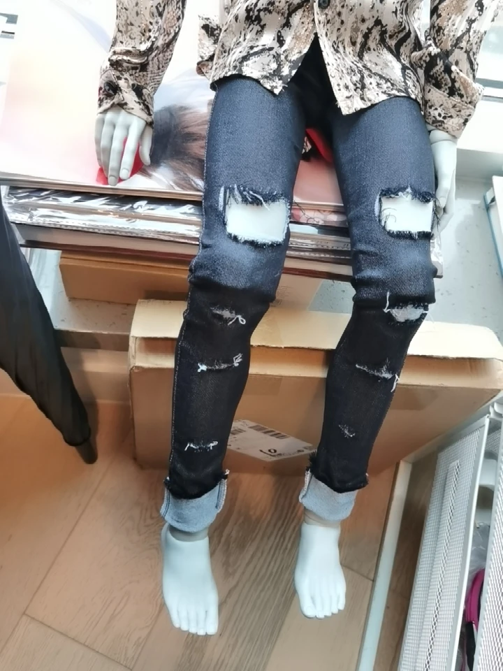 D03-P393 kinderen speelgoed BJD DD MSD 1/6 1/4 1/3 oom ID75 poppenkleertjes aangepaste Zwarte denim gescheurd gat broek ruwe randen 1 stks
