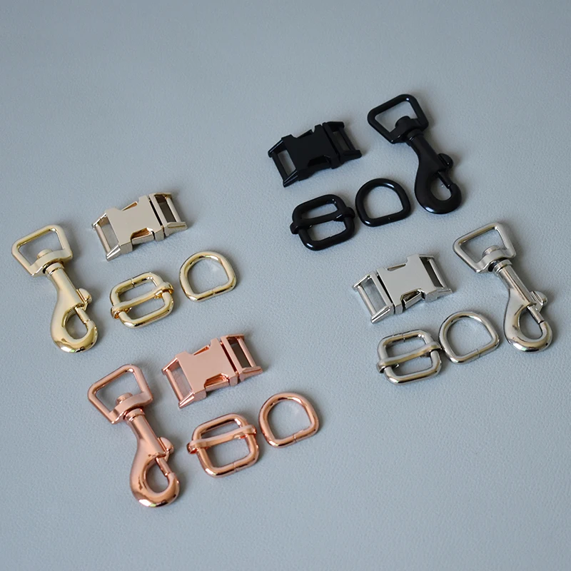 

20 sets 15mm metal buckle+adjust buckle+D ring+dog clasp plated metal buckle safety clasp DIY collar leash sewing accessories