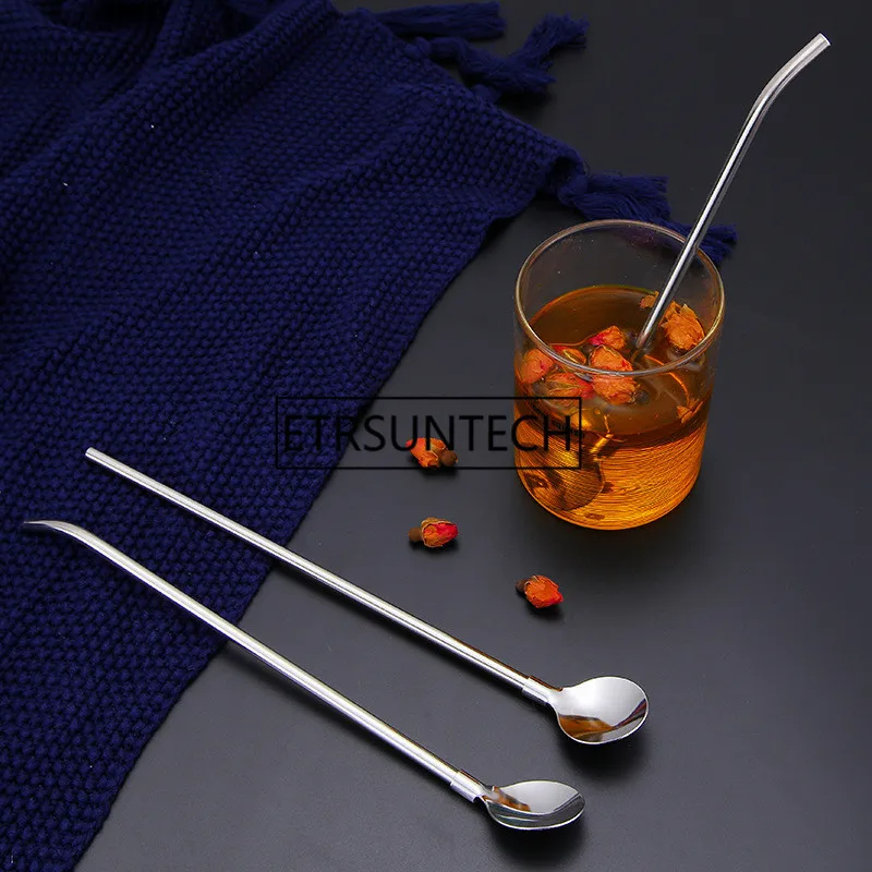 

100pcs Stainless Steel Drinking Straws Spoon Reusable Cocktail Stirring Spoon Bar Milk Coffee Spoons Set Tool