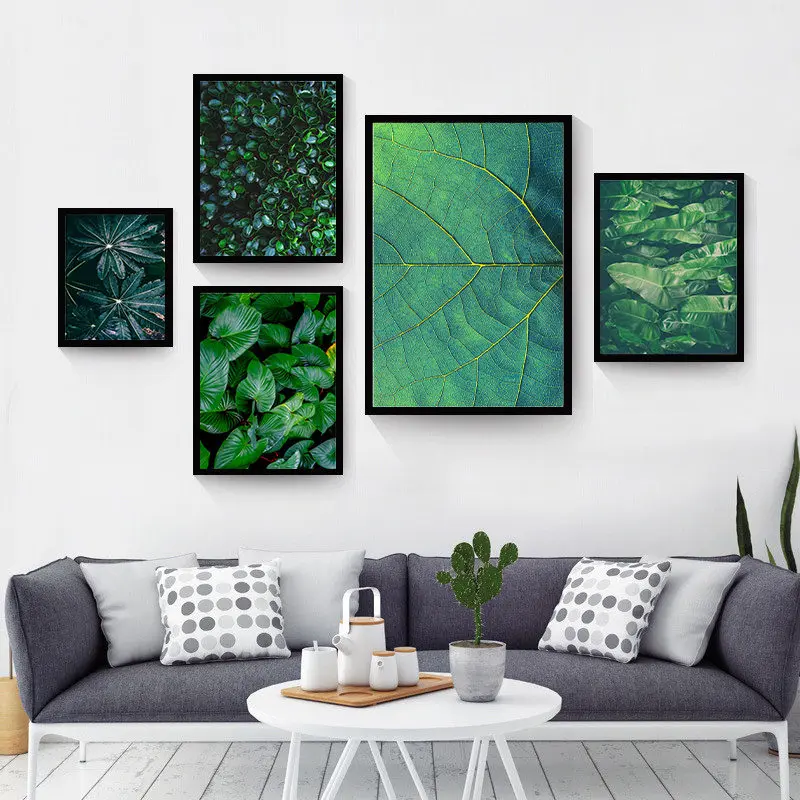 Fresh Plant Nordic Home Decor Canvas Painting Green Leaf Picture Wall Art For Living Room Wall Backdrop Realist Vivid Painting