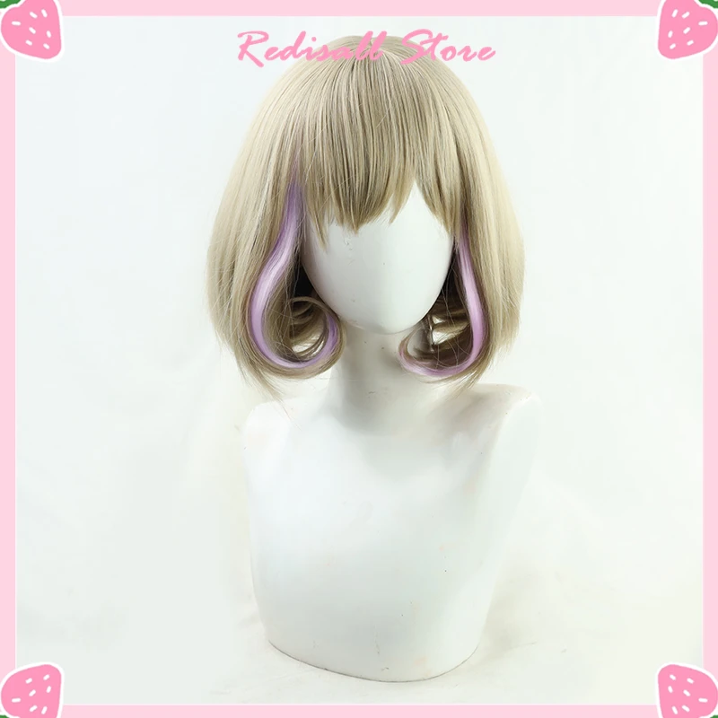 Perruque CosplayTang Ke Ke Courte en Lin à Reflets, Cheveux BOBO Roses, Vêtements Décontractés